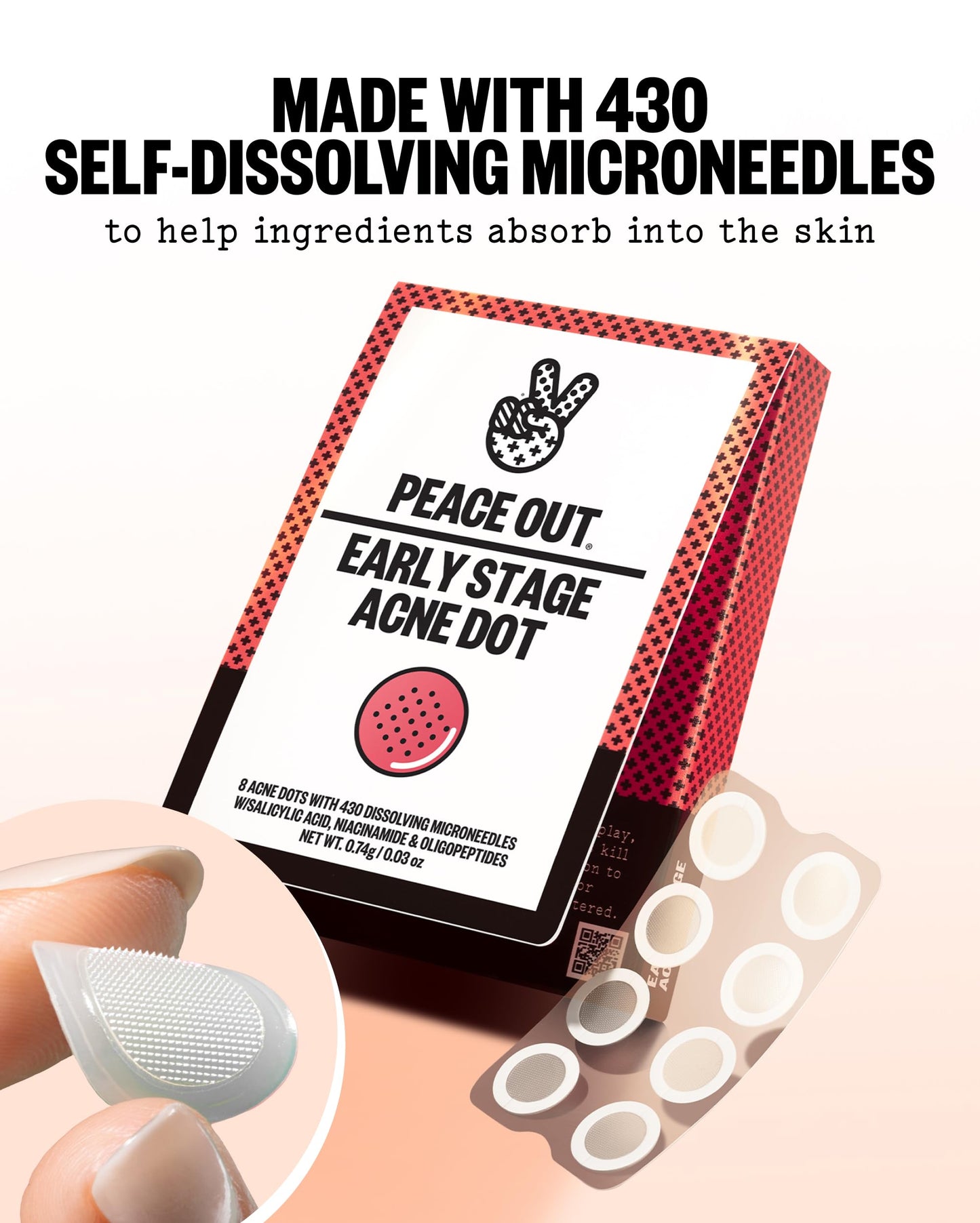 PEACE OUT Early Stage Acne Dots, Microneedling Acne Pimple Patches with 2% Salicylic Acid to Target Blemishes Forming Below the Surface (8 Count)
