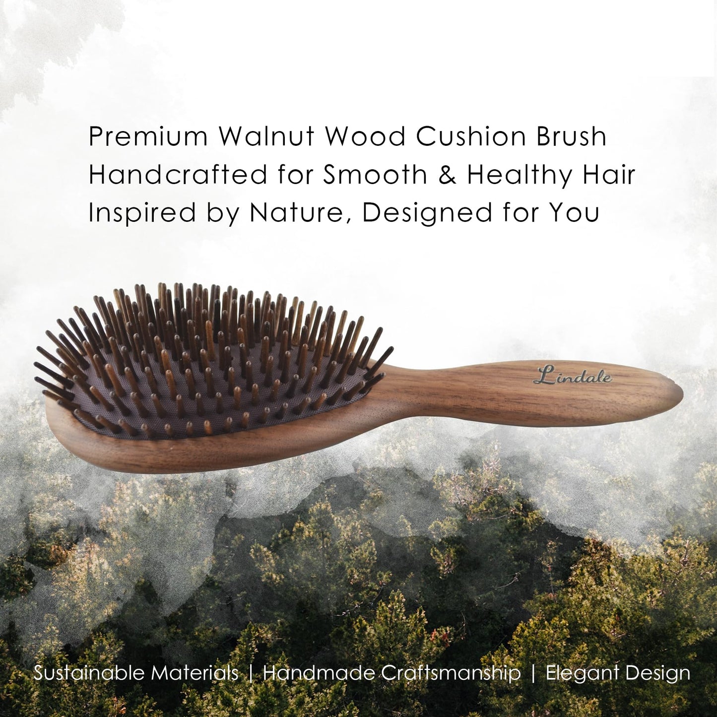 Lindale Walnut Wooden Hair Brush for Hair Growth with Natural Walnut Bristles Detangler Paddle Hairbrush for Massaging Scalp for Women Men, Reduces Static for Curly Hair with Ergonomic Handle Oval