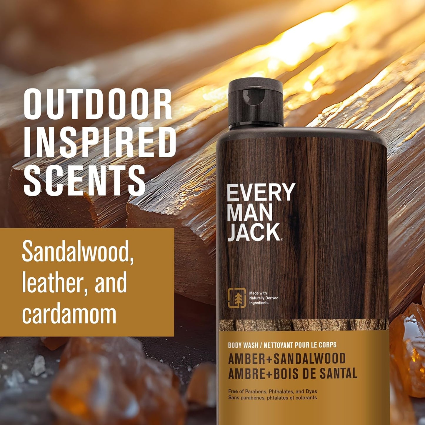 Every Man Jack Amber & Sandalwood Body Wash - Hydrating Formula for All Skin Types | 24oz (Pack of 2)