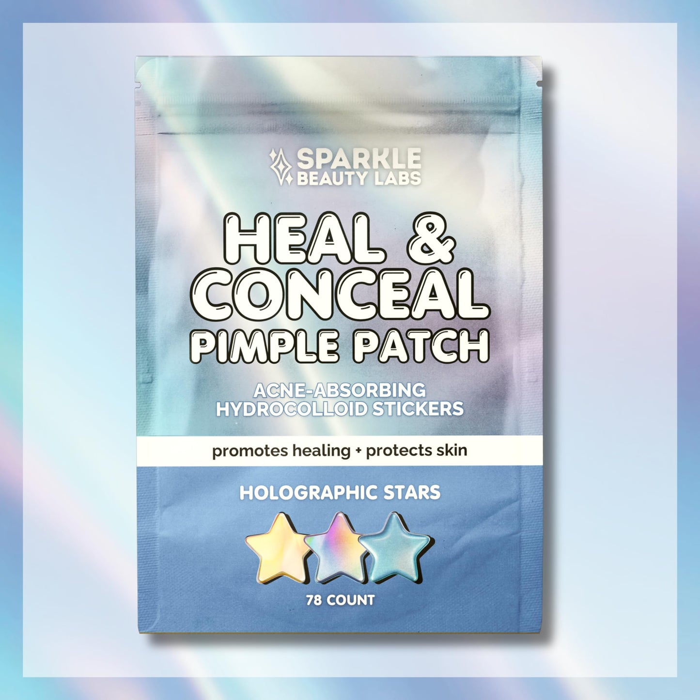 Sparkle Beauty Labs Heal & Conceal Holographic Cute Pimple Patch Bundle (240 Count) Iridescent Star, Heart & Butterfly Shaped Hydrocolloid Acne Patches for Face, Fun Hydrocolloid Zit Stickers