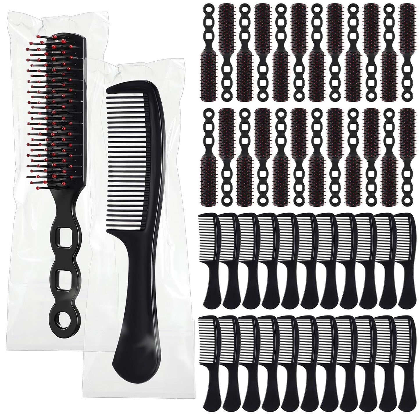 48-Piece Hair Comb Set - Individually Wrapped Brushes for Women | Travel, Hotel, Nursing, Charity (Black)