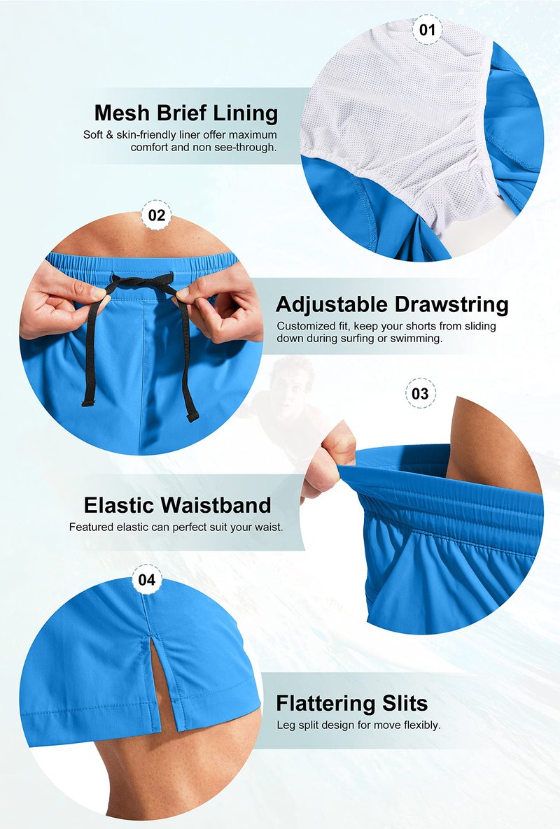 G Gradual Men's Swim Trunks Quick Dry Bathing Suit Beach Board Shorts for Men with Zipper Pockets and Mesh Lining(Blue,S)