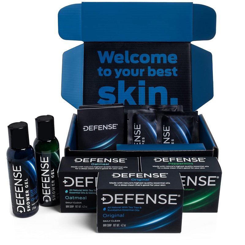 Defense Soap Variety Gift Set - All-Natural Bar Soap & Body Wash | Tea Tree, Peppermint, Oatmeal