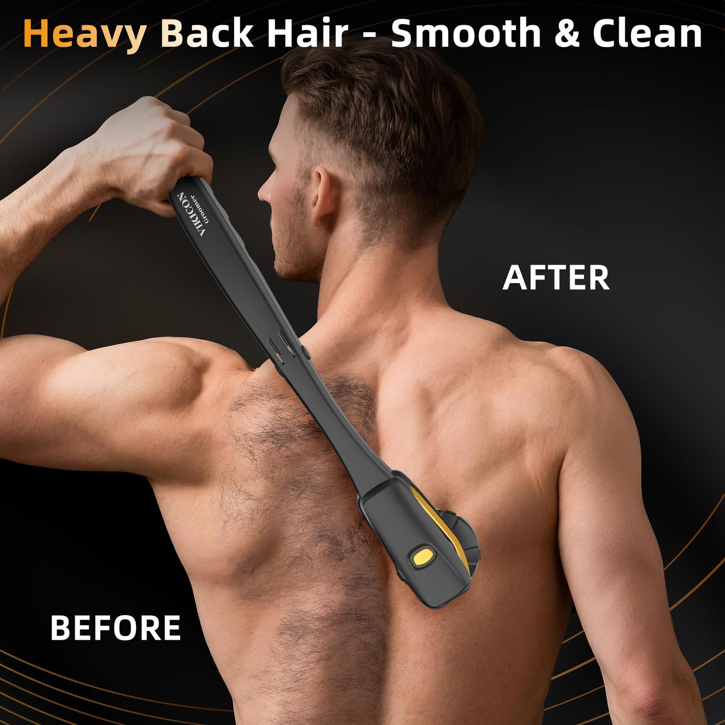Back Shaver for Men: Long Foldable Handle Electric Back Razor with 6D No-Scratch Shaving - Waterproof Grooming Kit for Body/Beard/Head/Face Hair Removal, Gifts for Husband Dad (Black)