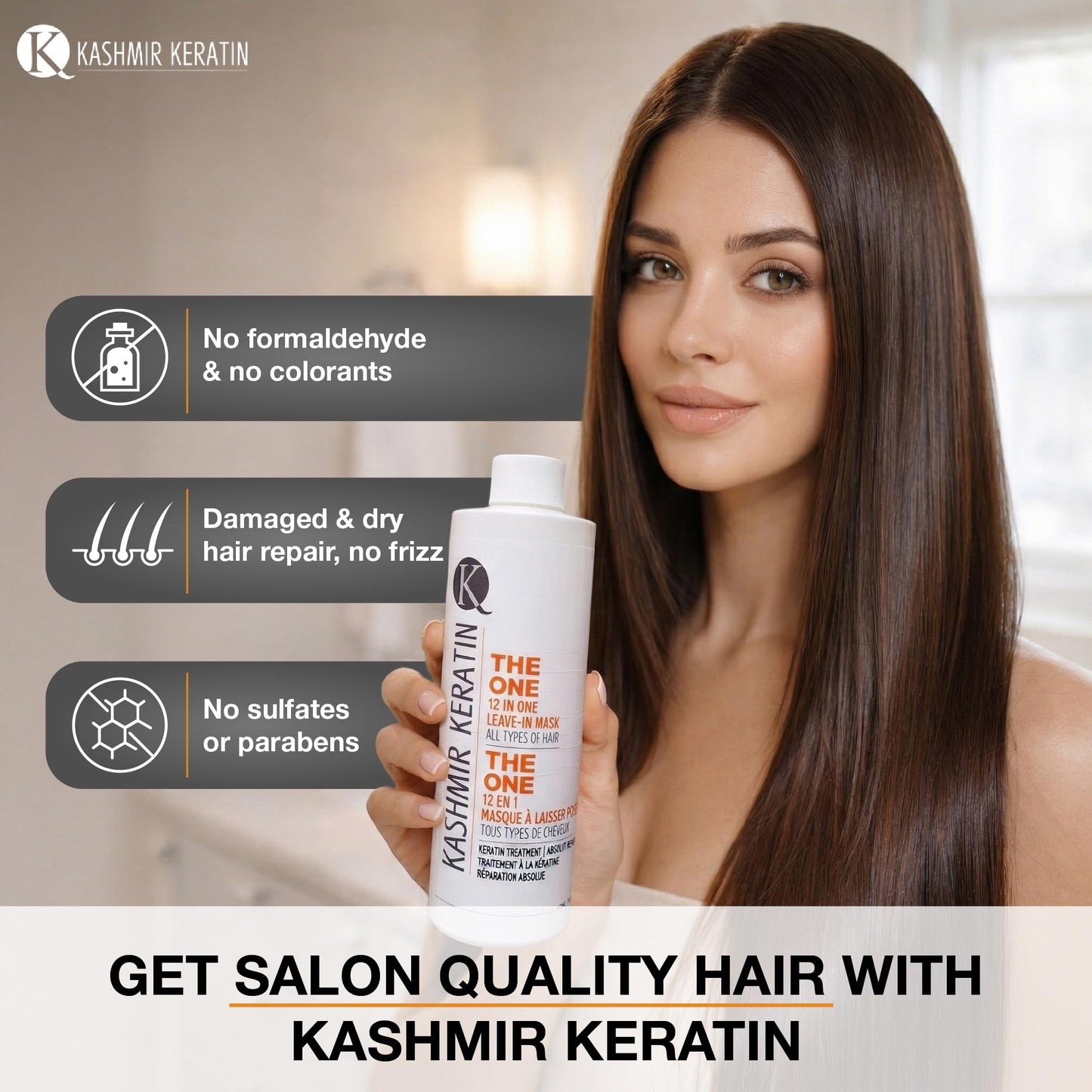 Kashmir Keratin THE ONE Leave In Conditioner 12-in-1 Hair Treatment Spray (16 Fl Oz) Detangles, Smooths Frizz, Adds Shine & Hydration for Dry Damaged Hair, Lightweight Keratin Care for All Hair Types