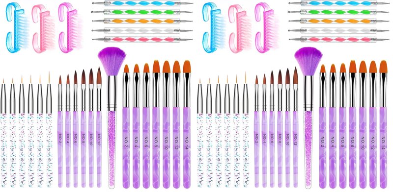 AROIC Acrylic Nail Brush Set - 28 Pcs Including UV Gel Art Brushes, 3D Extension Brush, Double Ended Dotting Pen for DIY With White Box, Colorful (Pack of 2)