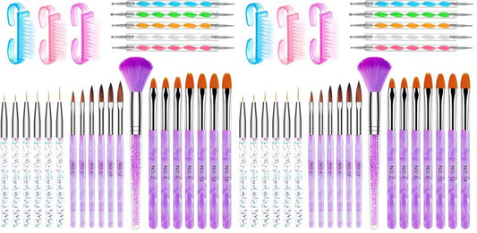 AROIC Acrylic Nail Brush Set - 28 Pcs Including UV Gel Art Brushes, 3D Extension Brush, Double Ended Dotting Pen for DIY With White Box, Colorful (Pack of 2)