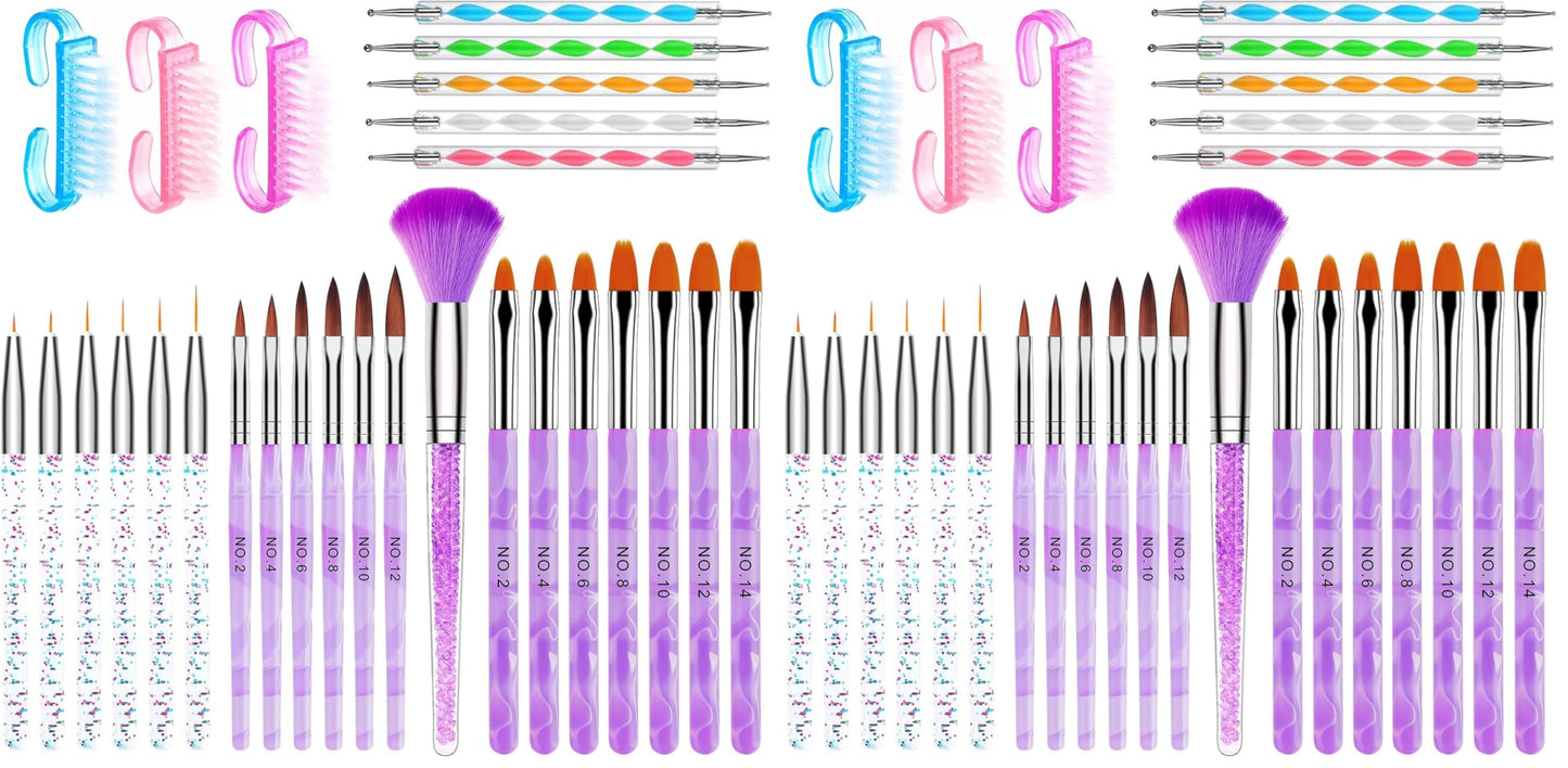 AROIC Acrylic Nail Brush Set - 28 Pcs Including UV Gel Art Brushes, 3D Extension Brush, Double Ended Dotting Pen for DIY With White Box, Colorful (Pack of 2)