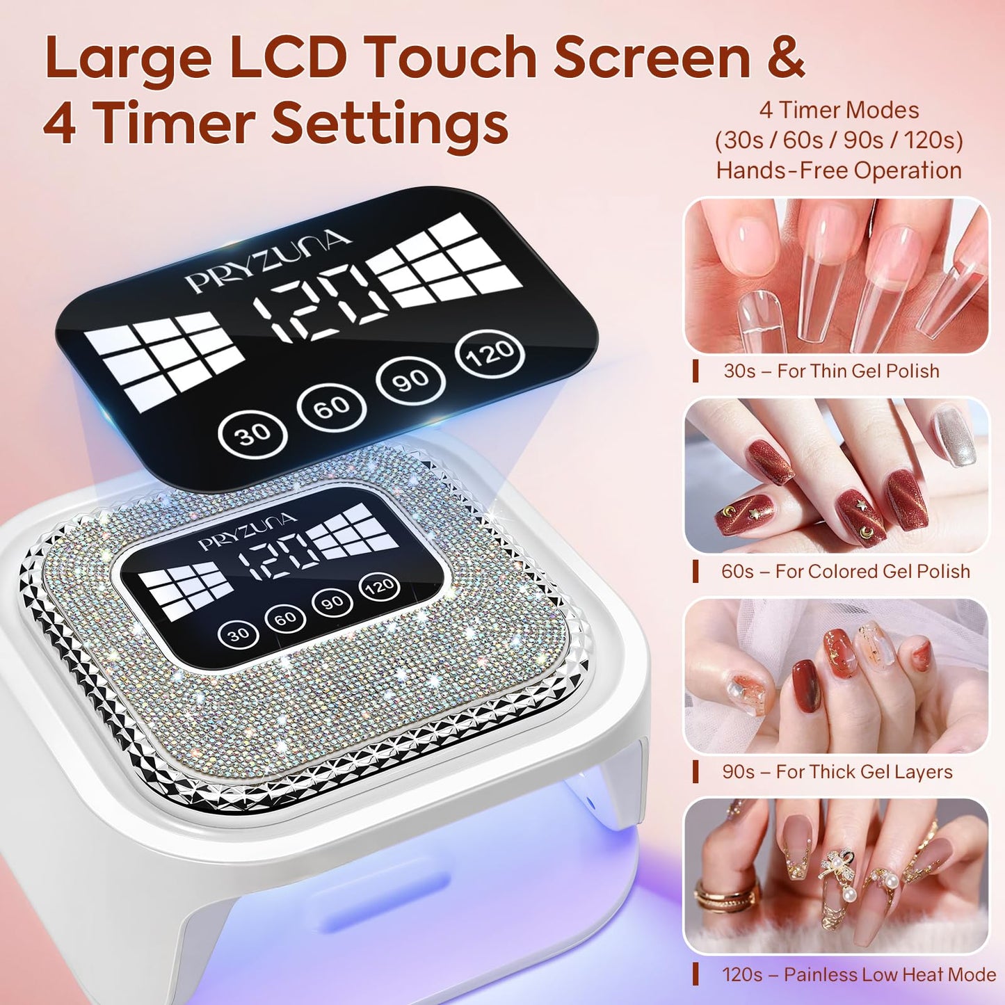 UV LED Nail Lamp for Gel Polish with 36 LED Beads & 4 Timer Settings, UV Light for Gel Nails, Professional Fast Curing Nail Dryer with LCD Touch Display, Auto Sensor (Sparkly Diamond White)