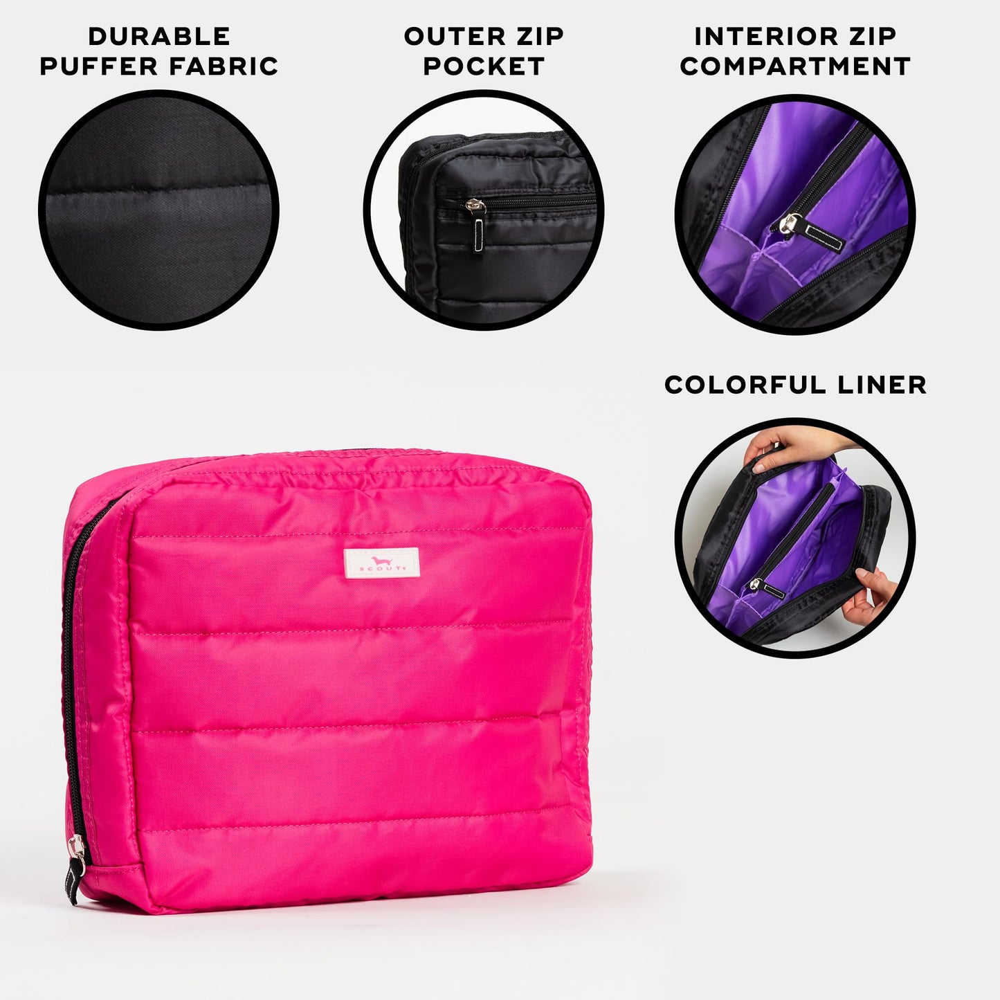 SCOUT All Inclusive Travel Organizer - Slim, Spacious, Versatile Travel Accessory with 4 Compartments (Two Zip), Durable Puffer Fabric, Highly Packable