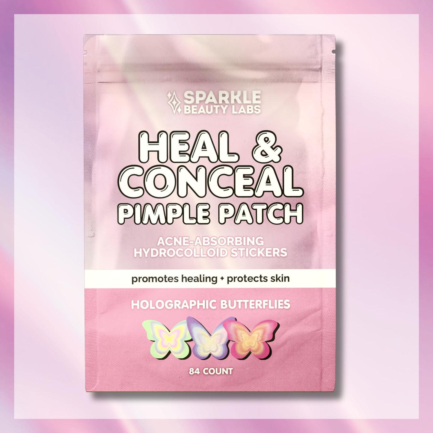 Sparkle Beauty Labs Heal & Conceal Holographic Cute Pimple Patch Bundle (240 Count) Iridescent Star, Heart & Butterfly Shaped Hydrocolloid Acne Patches for Face, Fun Hydrocolloid Zit Stickers