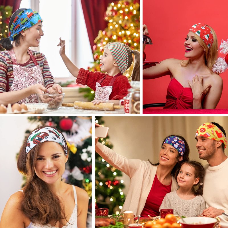 MTLEE 12 Pcs Christmas Stretchy Headbands for Women Christmas Hair Accessories Non Slip Head Wrap for Women(Stylish Pattern)
