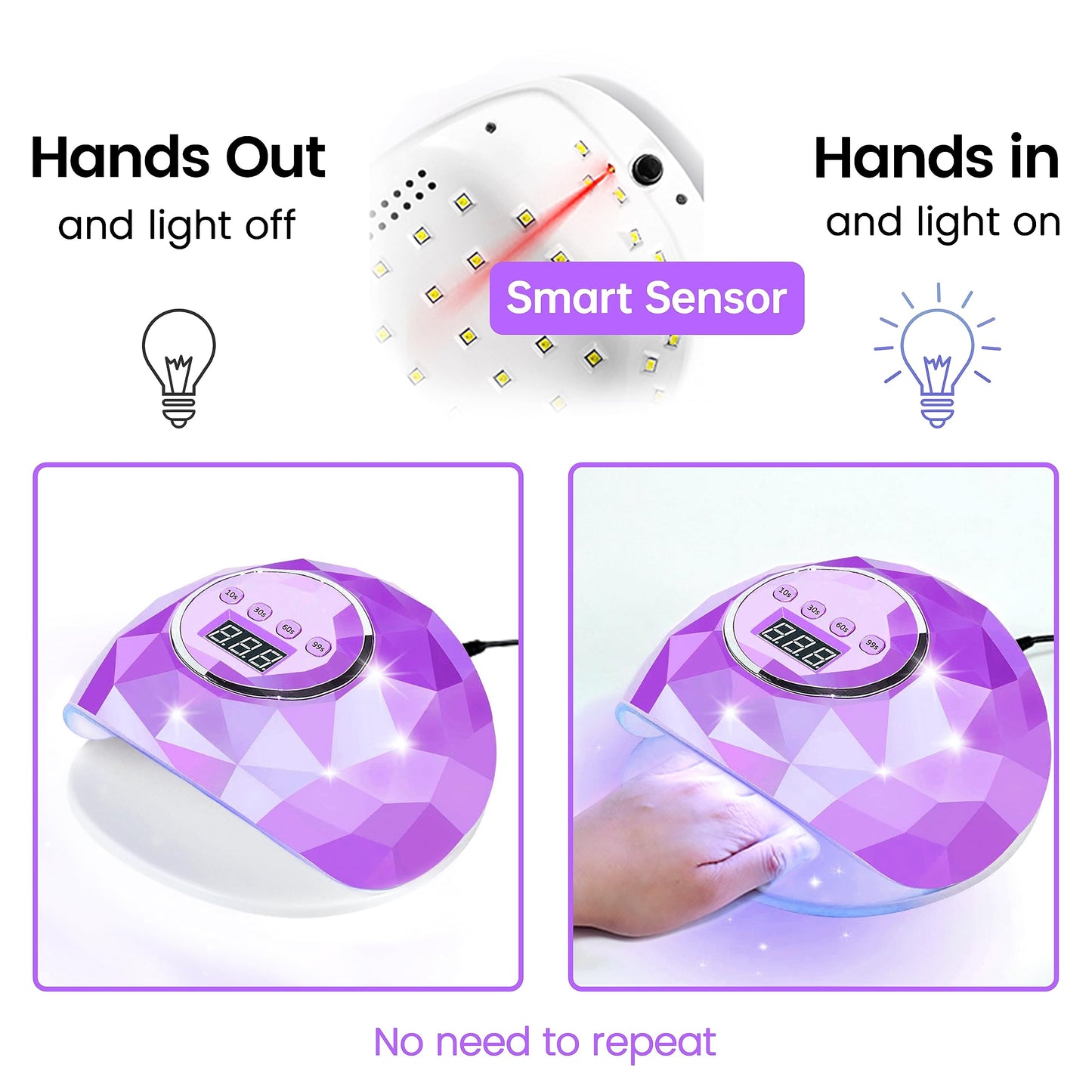 AIJIMEI Diamond Purple Nail Lamp Nail Dryer Nail Tools LED Gel Nail Lamp 86W Gel Nail Light Nail Polish Dryer for Professional and Beginner (Purple Diamond)