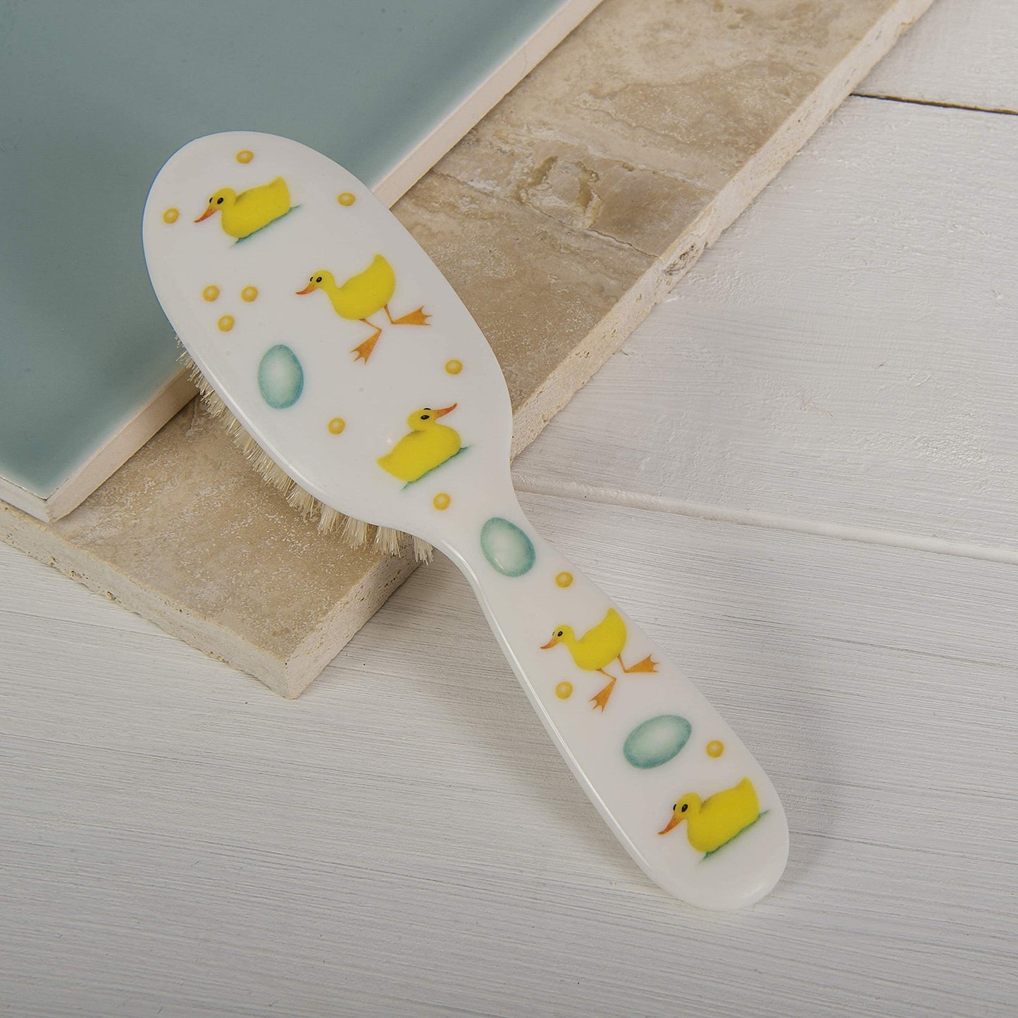 Rock & Ruddle Soft White Natural Boar Bristle Hairbrush for Babies and Young Children. Perfect for Fine Hair Detangling and Smoothing. Little Ducks Design, Small