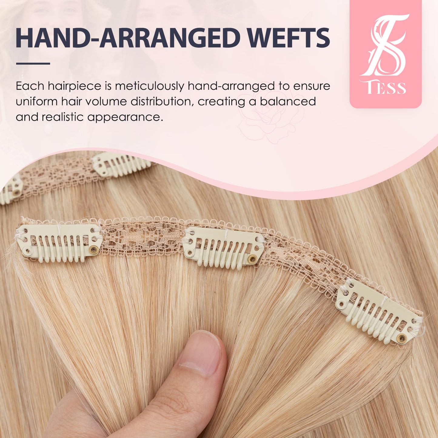TESS 3 PCS Hair Extensions Clip ins Real Human Hair Straight Hair Extension for Women Soft Lace Wefts Invisible Clip in 16 Inches Camel Mixed Light Gold