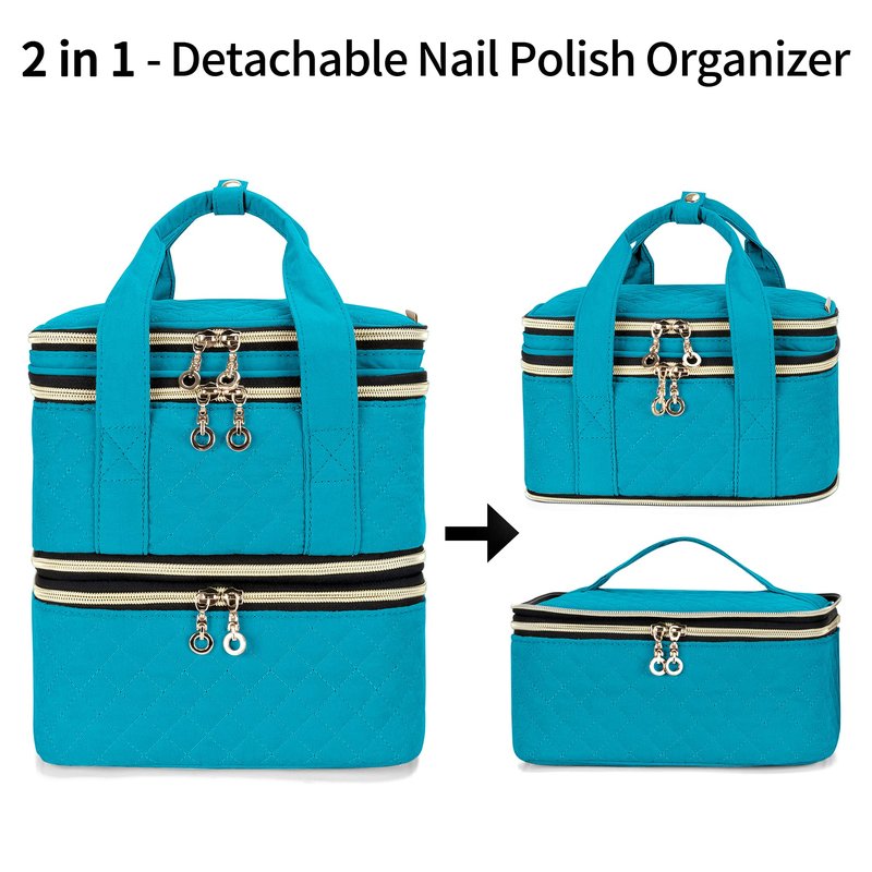 Yarwo 3 Layers Nail Polish Organizer Holds 48 Bottles (15ml/0.5 fl.oz), Detachable Nail Polish Case with Adjustable Dividers, Travel Case for Manicure Set, Black (Bag Only, Patent Pending)