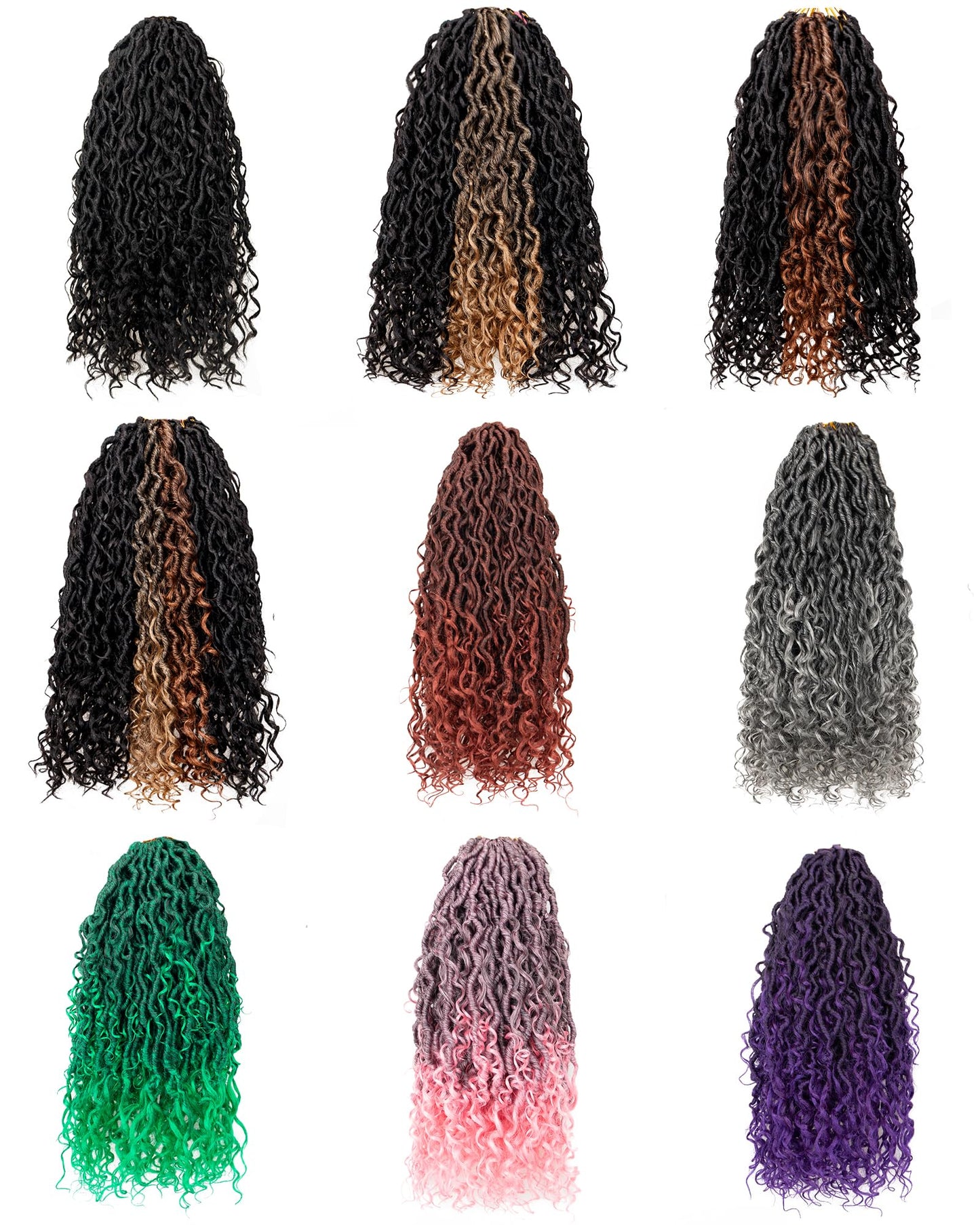 Goddess Faux Locs Crochet Hair for Black Women- 9 Packs 18 Inch Mixed Colors Combo Pack,Pre Looped Curly Faux Locs With Bohemian Curly Branch,Synthetic Braiding Hair Extensions(18"-9P,1B+T27+T30)