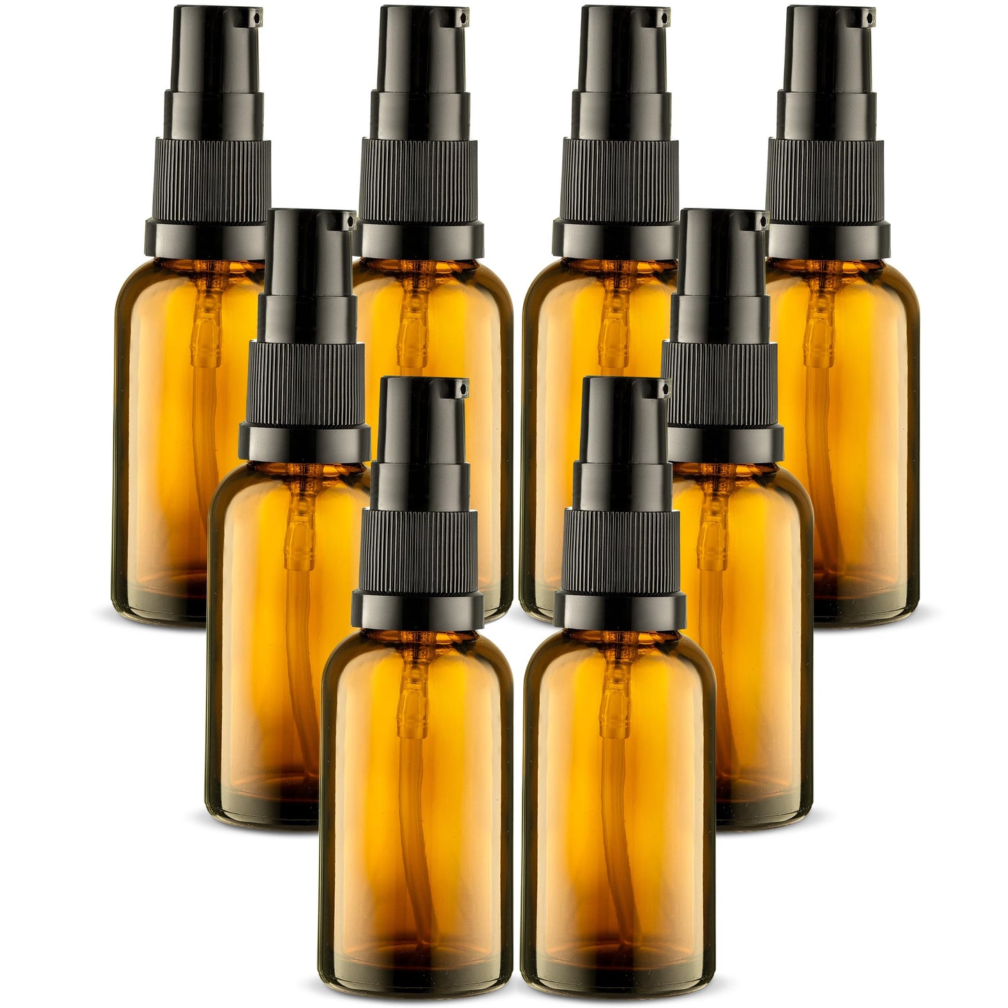 VitalUp 8 Pack Empty Refillable Glass Amber Pump Bottle Ideal for Lotion Cream Essential Oil Travel Small Container, 30ml