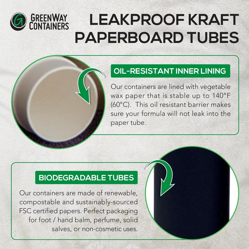 GreenWay 2.5oz / 70g Kraft Paperboard Deodorant Tubes With Lids - 12 Pack Solid Perfume Refillable DIY Cosmetic Containers - Lotion Empty Holder Tubes - Brown