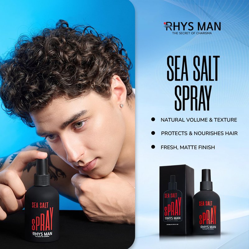 RHYS MAN Sea Salt Spray for Men - Father Gifts, Dad Gifts - Hair Texturizing Spray for Beach Waves, Volume & Matte Finish - Argan Oil, Jojoba & Vitamin E, 6.8 Fl Oz