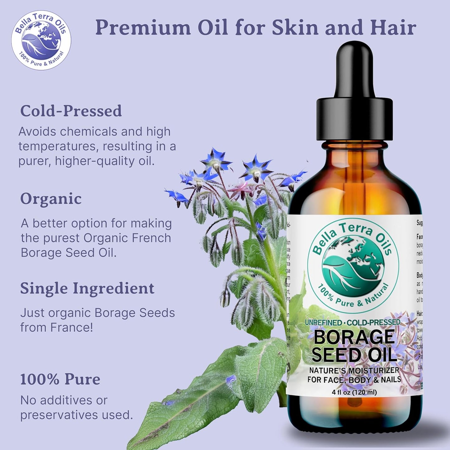 Borage Seed Oil 16 oz - Natural GLA & Vitamin-Rich Skin Nourishment | Pure Hydration for All Skin Types