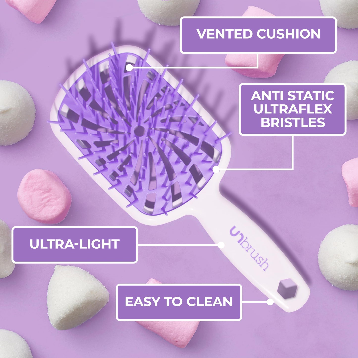 FHI Heat UNbrush Plus — Curly Hair Brush for Gentle & Effective Detangling on Wet or Dry Fragile Hair Types — Detangler Brush w/ 84 UltraFlex Bristles, Ultra-light, Vented, Anti Static Hairbrush