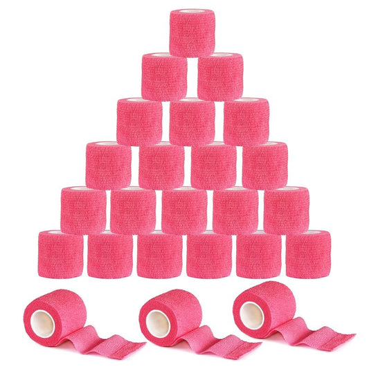 Tattoo Grip Cover Wrap - 24PCS Disposable Elastic Bandage for Tattoo Machine | Phosphor Pink