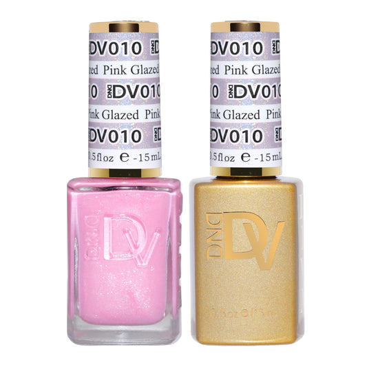 DND Gel Diva Polish Set, Mirrorball Collection, UV/LED Gel Polish and Air Dry Nail Lacquer, Matching Chip-Free Polish Duo, Pink010 Pink Glazed, 0.5 Fl Oz Each