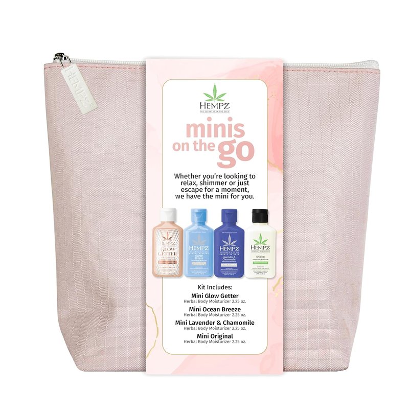 Hempz Minis - Hydrating Body & Hand Lotion Travel Size 2.25 Oz | 4-Pack Moisturizer for Women with Free Bag