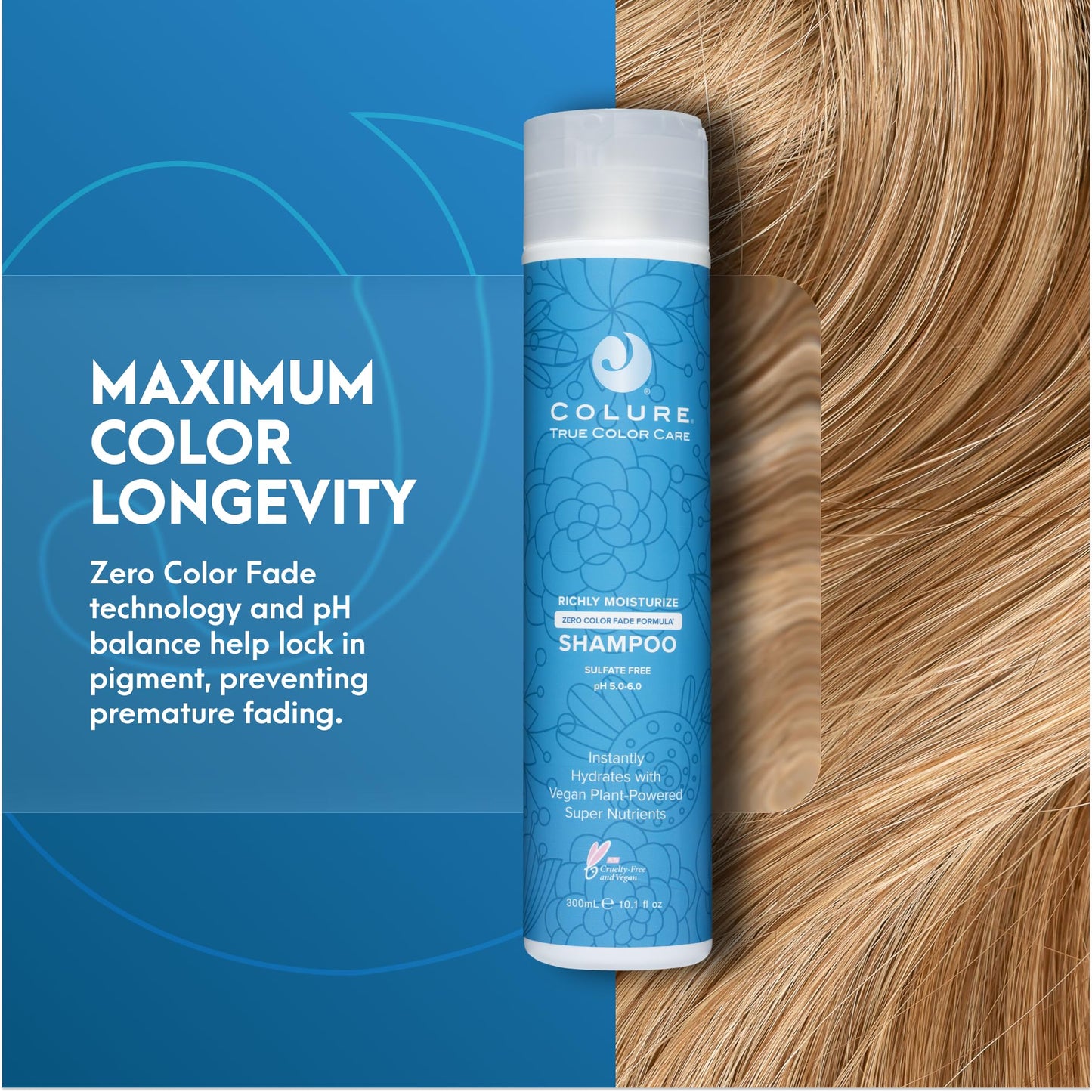 COLURE Richly Moisturize Shampoo 10 oz - Superior Hydrating Sulfate Free Cleanser for Dry Color Treated Hair Care