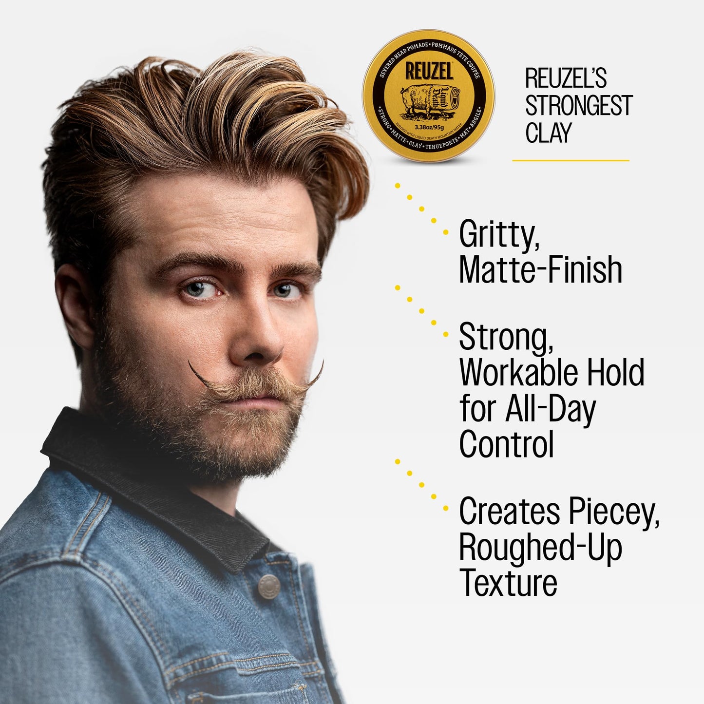 REUZEL Severed Head Strong Hold Clay Pomade for Men Strong Hold Matte Hair Styling Clay, Rough Textured Finish, All-Day Control, Non-Greasy Formula, Limited Edition 3.38oz