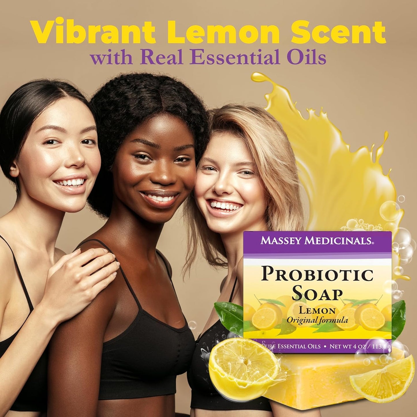 Massey Medicinals Probiotic Lotion & Body Soap Set - Lemon Scented, Skin Rescue Formula