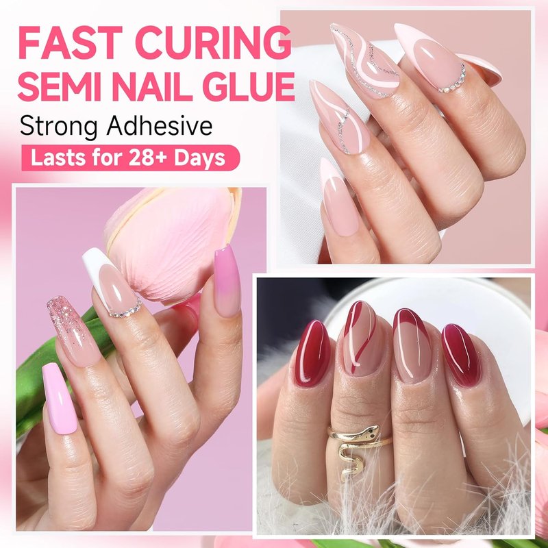 Solid Nail Glue for Press-On Nails - Super Strong Semi Nail Gel | Fast Curing 10ml (2-Pack)