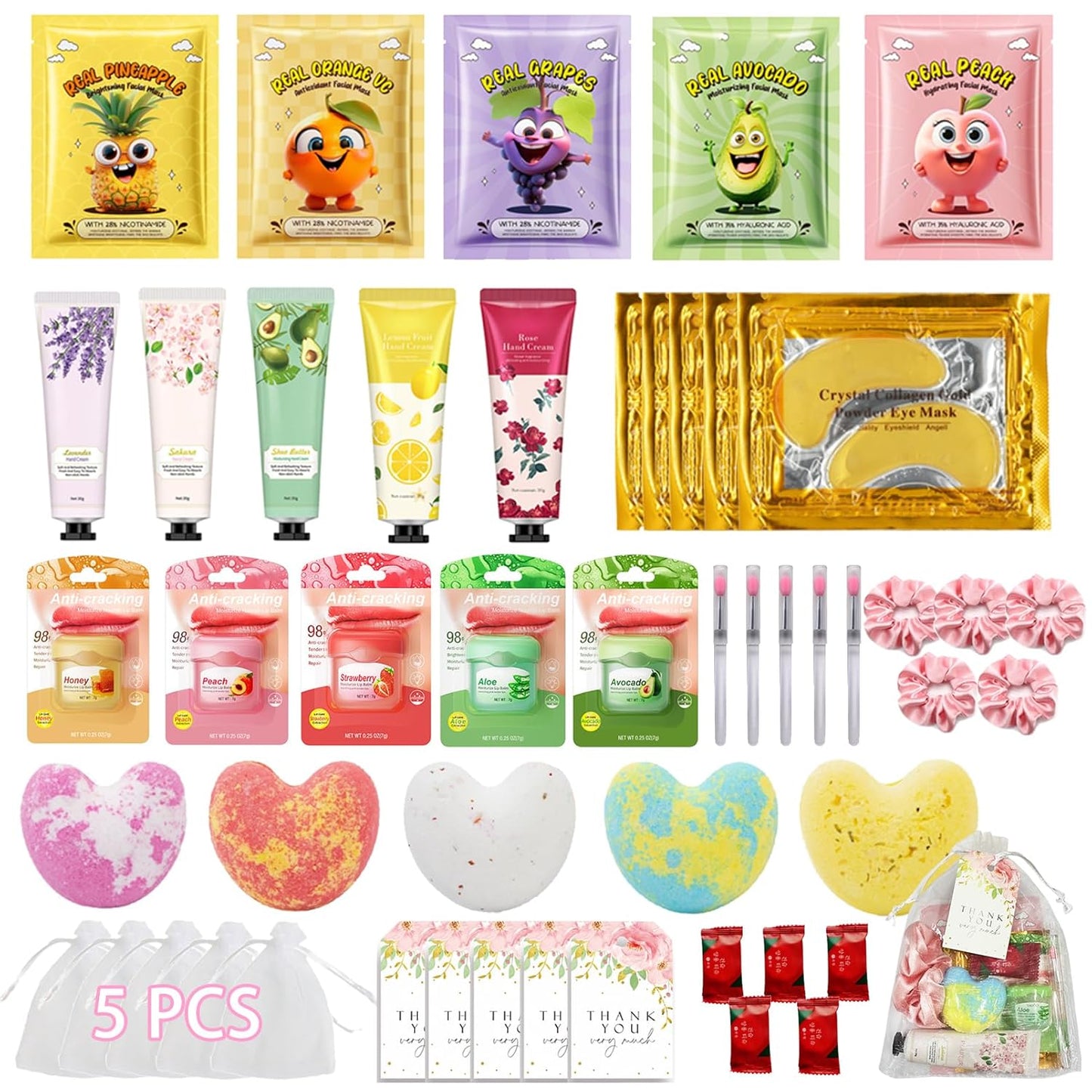 Spa Party Supplies Kit - 50 PCS Facial Masks, Hand Cream, Bath Bombs & More | Perfect for Birthdays & Sleepovers