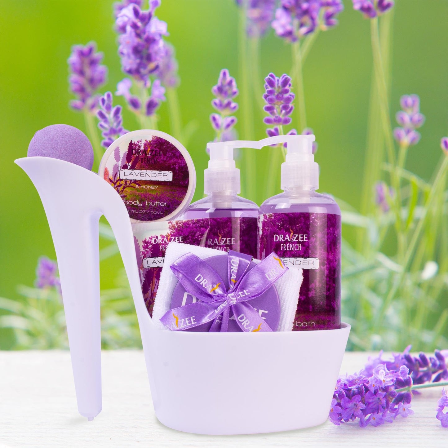 Draizee Heel Shoe Spa Gift Basket for Women, 8 Pc Lavender Scented