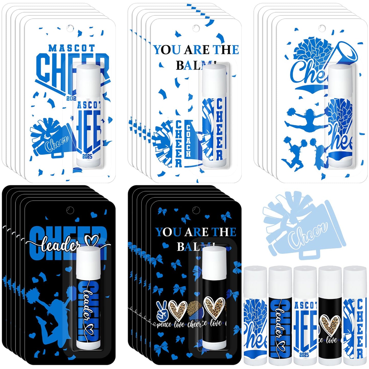 Loopeer 30 Pcs Blue Cheers Lip Balm Cheer Teams Gifts Bulk Cheerleaders Party Stuff Cheerleading Camp Gifts Bulk for Cheerleaders Party Favors Stocking Stuffers