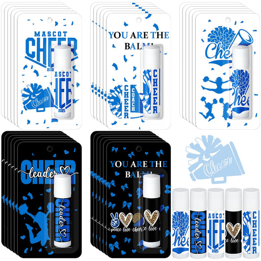 Loopeer 30 Pcs Blue Cheers Lip Balm Cheer Teams Gifts Bulk Cheerleaders Party Stuff Cheerleading Camp Gifts Bulk for Cheerleaders Party Favors Stocking Stuffers