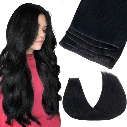GOO GOO Genius Weft Hair Extensions Human Hair, Sew In Hair Extensions Rooted Remy Weft, 60A Platinum Blonde 14inch 40g, Hand Tied