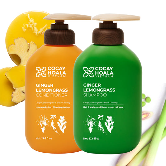 VIETNAM Lemongrass and Ginger Shampoo and Conditioner Set for Thinning Hair, Hair Strengthening & Reduced Breakage, Paraben Free, Gift set for women (17.64 oz, 2 Pack)