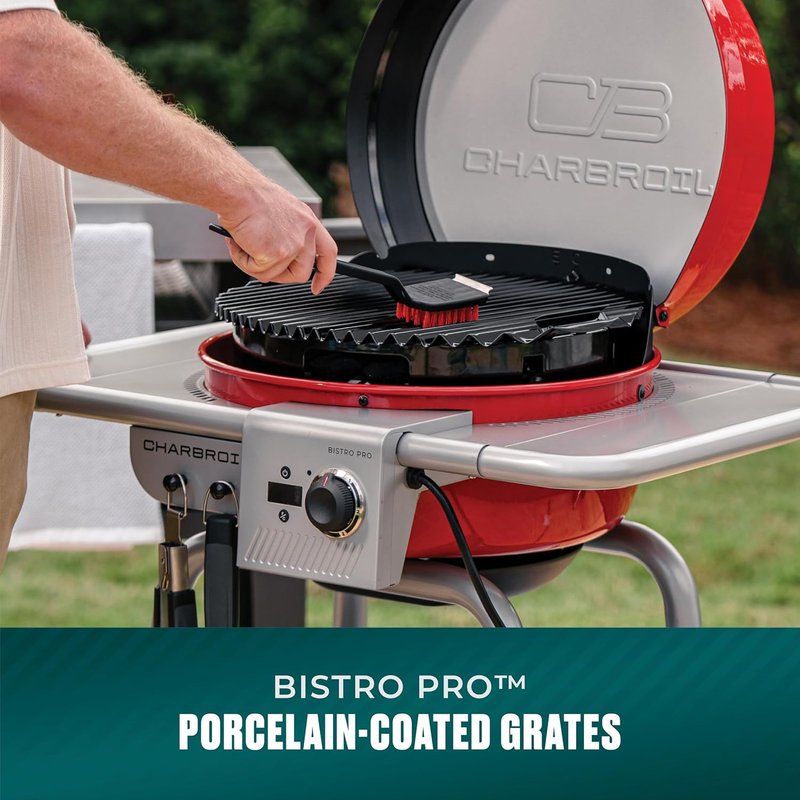 Charbroil 3-in-1 Dual Fuel Outdoor Electric Grill & Griddle | Charcoal BBQ Mode, Red