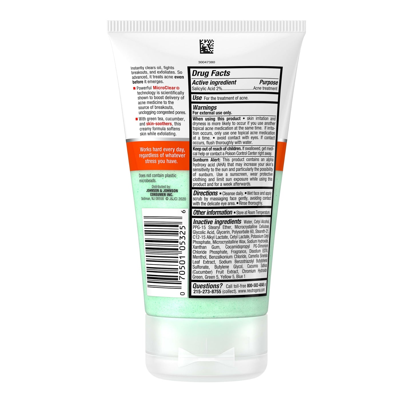 Neutrogena Oil-Free Acne Stress Control Power-Clear Scrub, 2% Salicylic Acid for Acne-Prone Skin, Exfoliating Daily Facial Scrub, 4.2 fl. oz