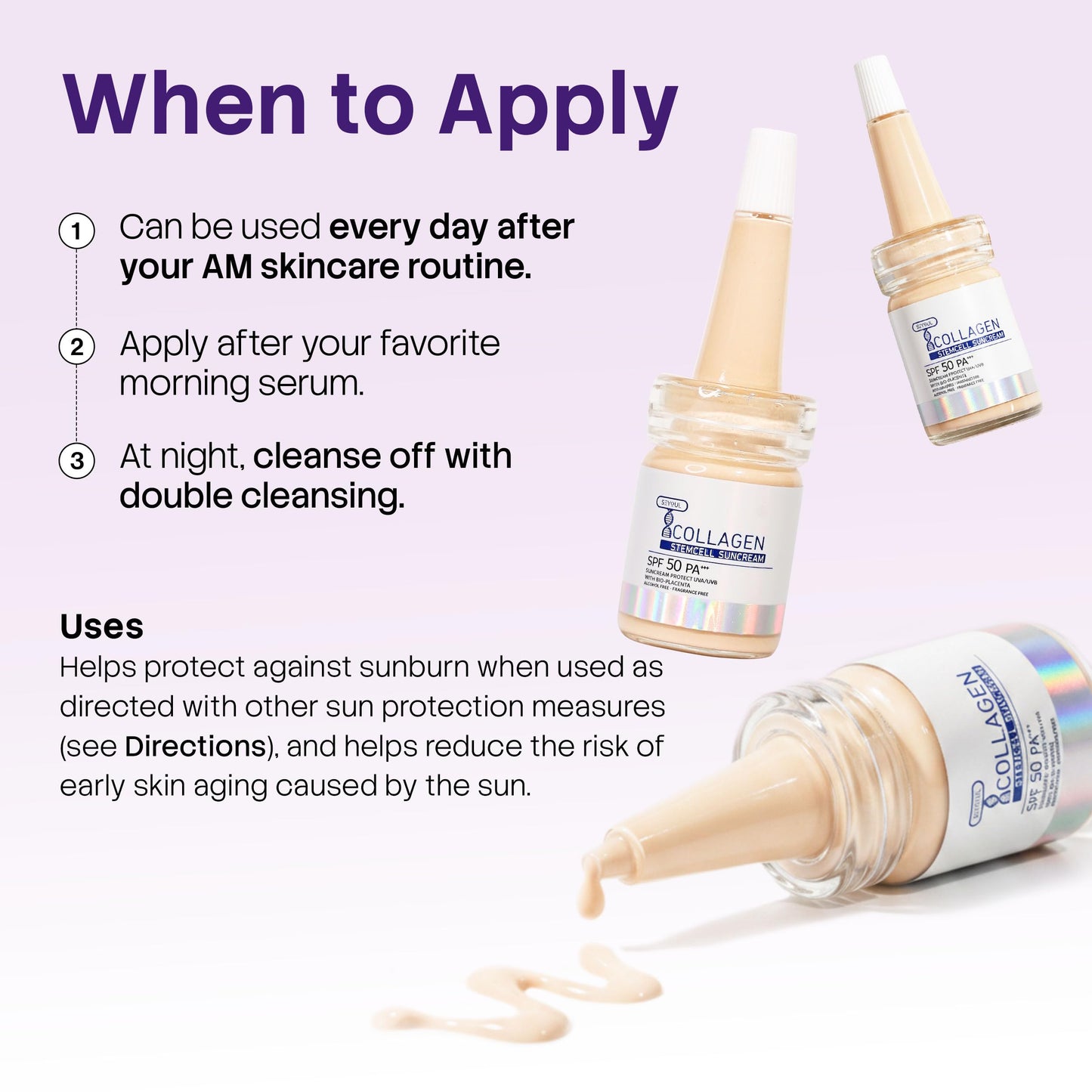 T-Collagen Sunscreen Serum SPF50+ – Lightweight UV Defense, No White Cast, Collagen + Stem-Cell Complex – For Sensitive Skin (4 Bottles)