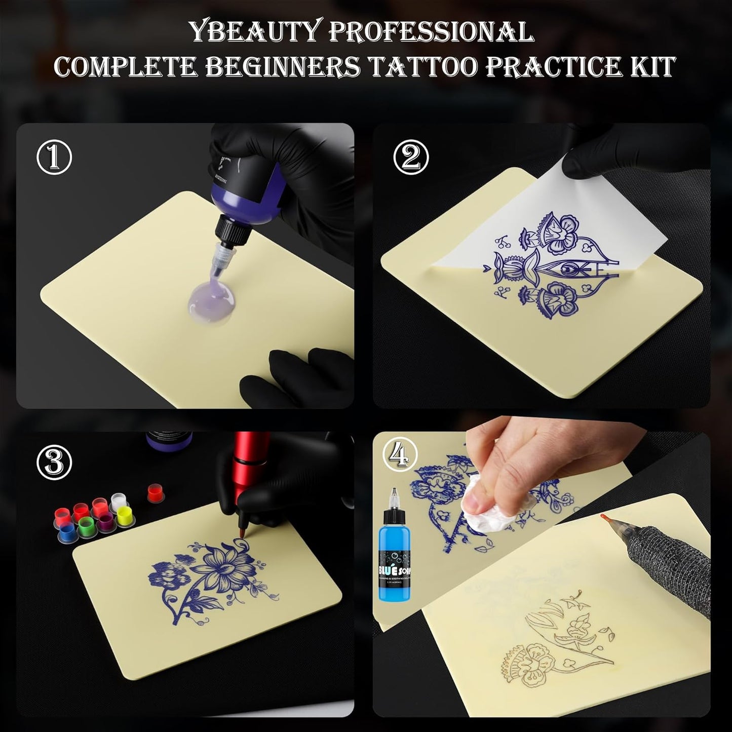 Tattoo Practice Kit - Complete Starter Set with 2 Fake Skins & 5 Stencil Papers for Beginners | 35 Pieces