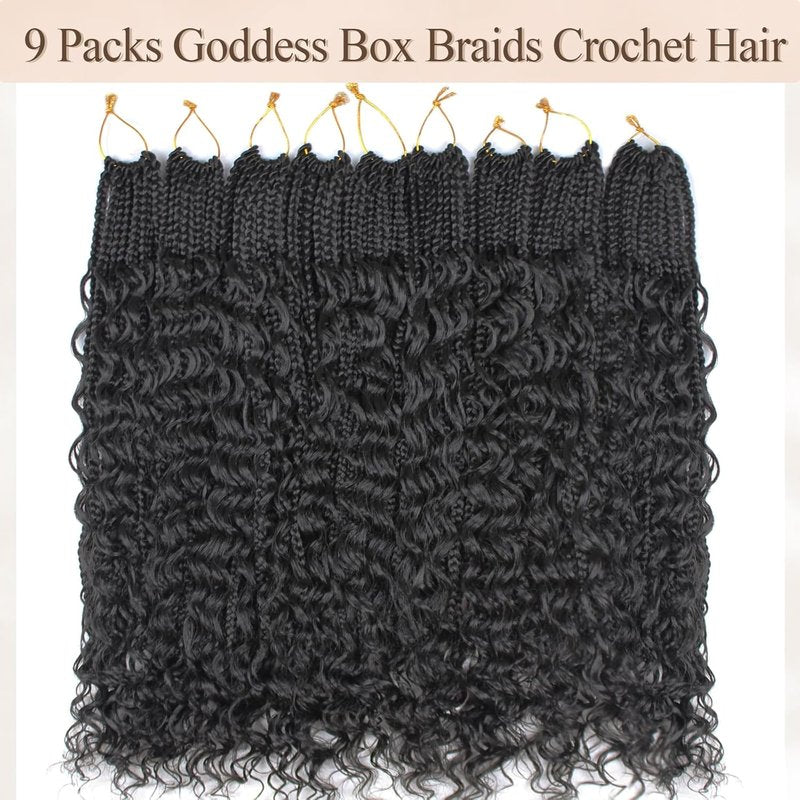 Vustbeauty 30 Inch Boho Box Braids - Synthetic Crochet Hair Extensions with Curly Ends | 9 Packs, Color 1B