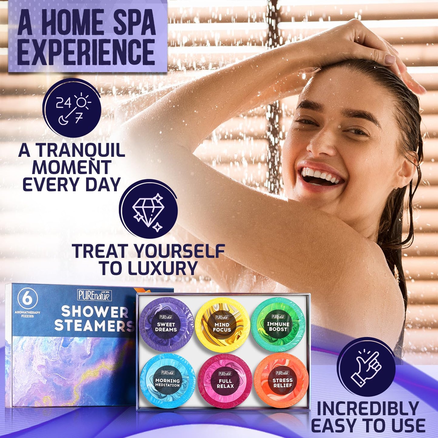 Pure Nature Bath Bombs Gift, Set 6, and Aromatherapy Shower Steamers, Set 6