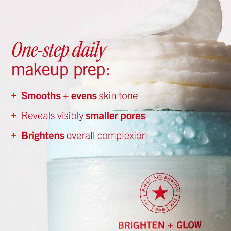 First Aid Beauty - Facial Radiance Pads with Glycolic & Lactic Acids, Daily Exfoliating Pads with AHA, Visibly Smaller Pores, Help Tone & Brighten Skin, One-Step Makeup Prep, Compostable, 90ct