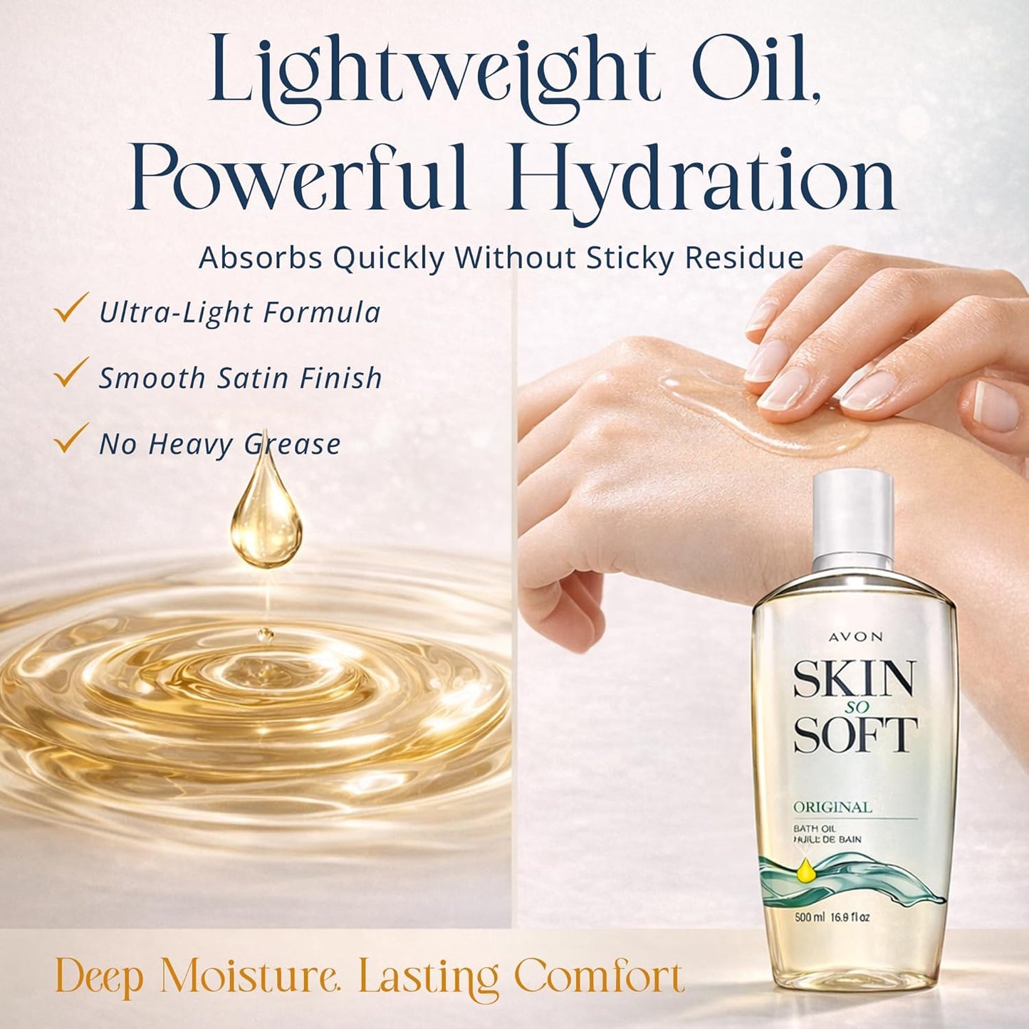 AVON Skin So Soft Original Bath Oil - Moisturizing Jojoba Oil for Dry Skin | 16.9 fl oz Hydrating Shower Oil