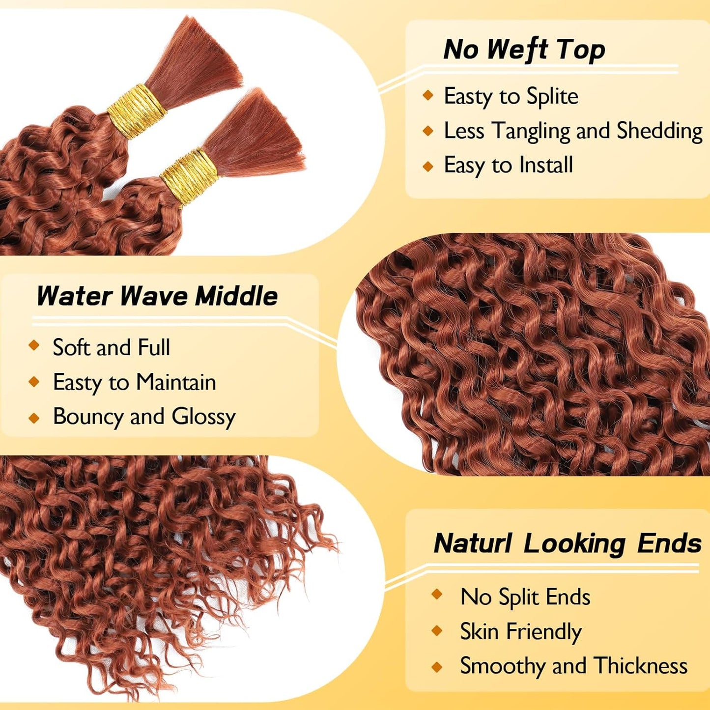 Eacia 20 Inch Water Wave Braiding Hair - 2 Bundles 200g Ginger Curly Extensions for Boho Braids | Micro Twist, No Weft
