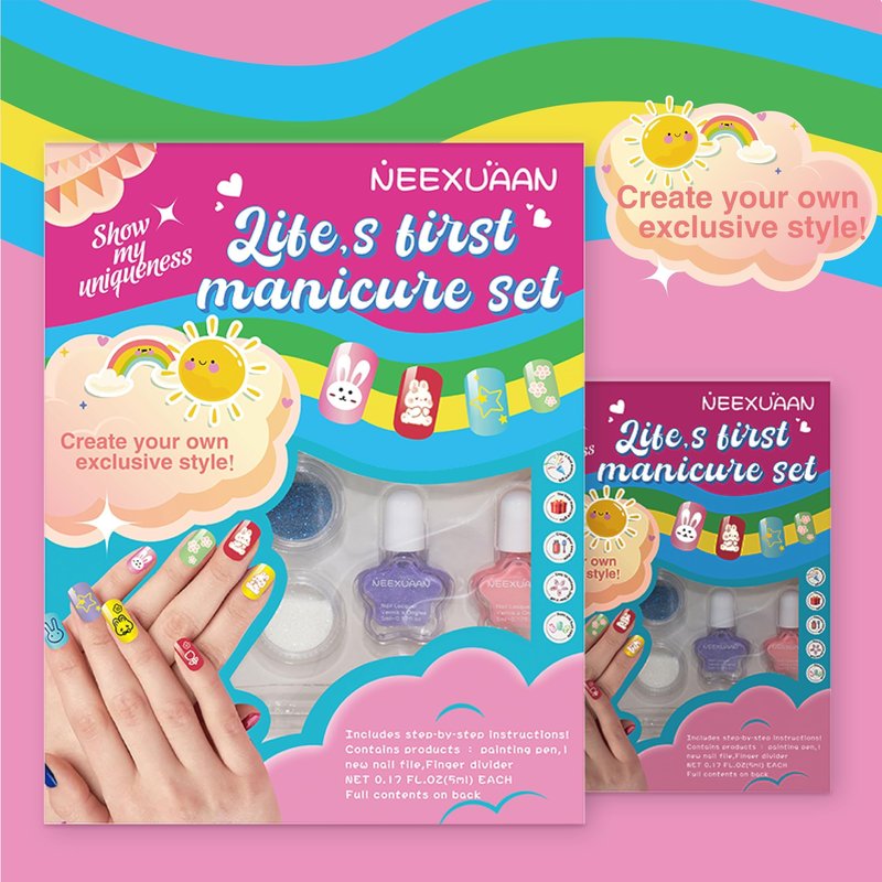 NEEXUAAN Kids Nail Polish, 15 PCS Nail Art Kit, Non-Toxic Toddler Nail Polish, Quick Dry Water-Based Peelable Fingernail Polish for Girls, for Ages 6-12 Girls Birthday, Halloween, Christmas Gifts