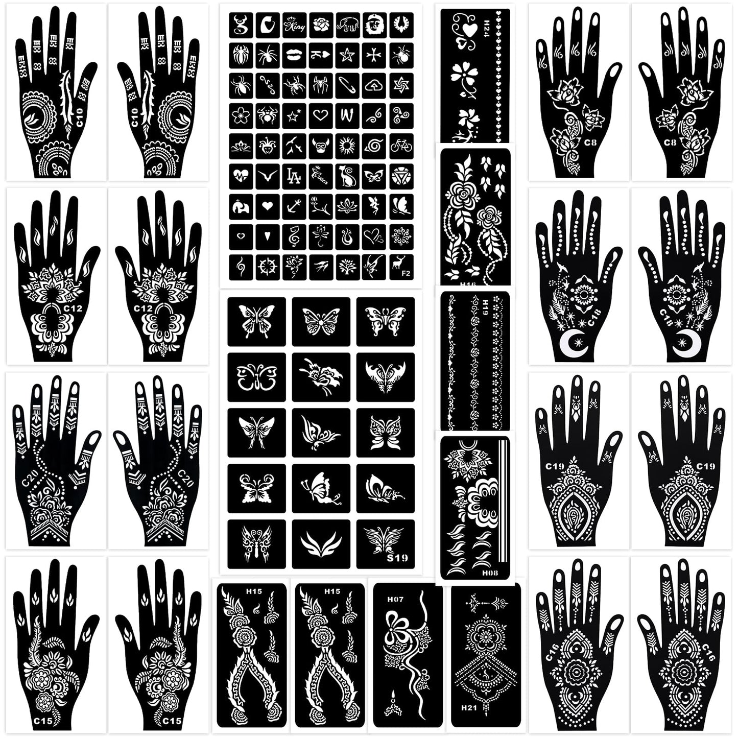 Henna Tattoo Stencils Kit 18 Sheets,Henna stencils for hands Temporary Tattoo Stickers for Women and Girls Face Paint Body Art